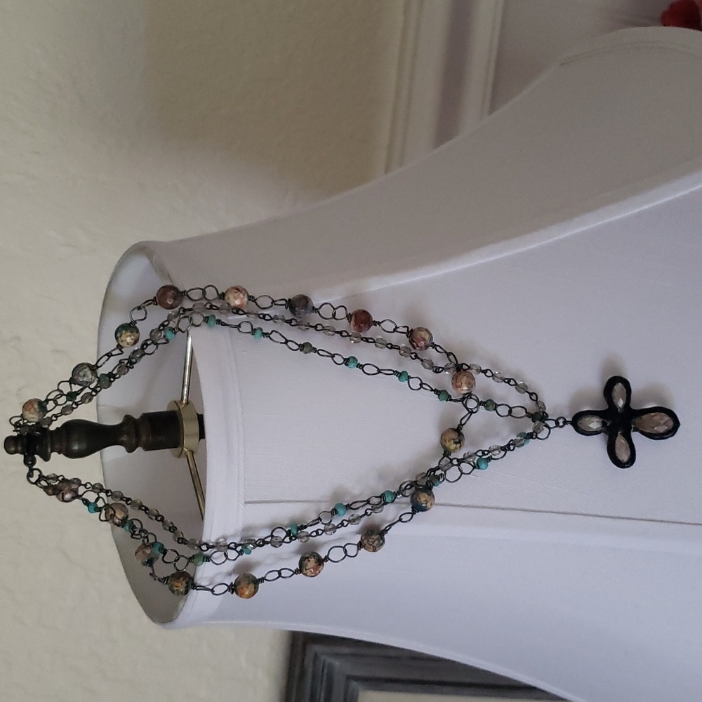 Stained glass cross pendant necklace